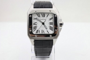 Cartier Santo Classic Diamond White Dial Black Strap