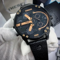Diesel Full Black Gold Chrono Leather Strap