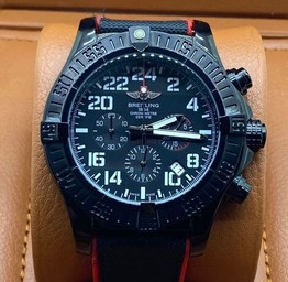 Breitling Avenger Black Red Chrono High Version on Black Leather Strap