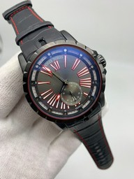 Roger Dubuis Excalibur Grey Dial Black Rome Numbers On Black Leather Strap