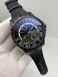 Roger Dubuis Excalibur Dual Tourbion Black Dial Rome Numbers On Black Leather Strap