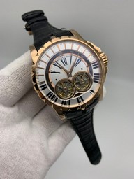 Roger Dubuis Excalibur Dual Tourbion White Dial Rome Numbers On Black Leather Strap
