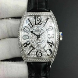 Casablanca RS Full Paved Diamonds White/Black Dial on Black Leather Strap MIYOTA 8215