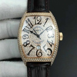 Casablanca RG Full Paved Diamonds White/Black Dial on Brown Leather Strap MIYOTA 8215