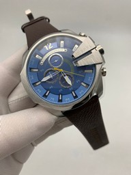 Diesel Grey Case Blue Dial On Black Leather Strap