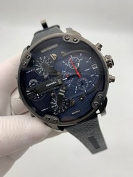 Diesel Full Black Blue Dial Mr Daddy On Black Leather Strap