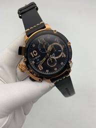 U Boat Gold Case Black Gold Dial on Black Leather Strap