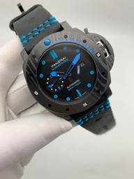 Panerai Submersible Automatic Black Blue on Black Rubber Strap