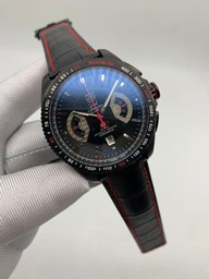 Tag Heuer Black Red Dial Chrono on Black Leather Strap