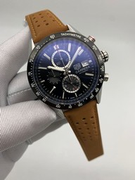 Tag Heuer Black Dial Chrono on Brown Leather Strap