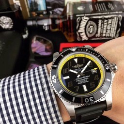 Breitling Superocean Black Yellow Dial on Black Rubber Strap