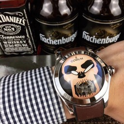 Corum Babble Case Silver Skull on Black Leather Strap