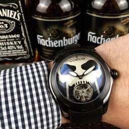 Coru Babble Case Black Skull on Black Leather Strap