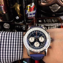 Breitling Navitimer Black Blue Dial on Black Leather Strap