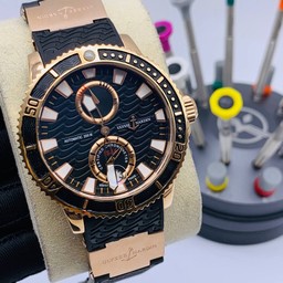 UN Marine Black Dial Gold Case on Black Rubber Strap