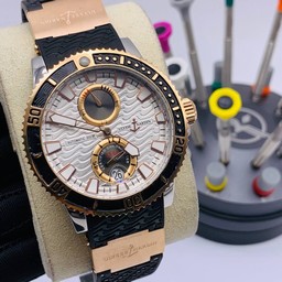 UN Marine White Dial Gold Case on Black Rubber Strap