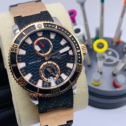 UN Marine Black Dial Gold Case on Black Rubber Strap